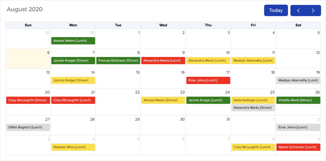 Bookings Calendar