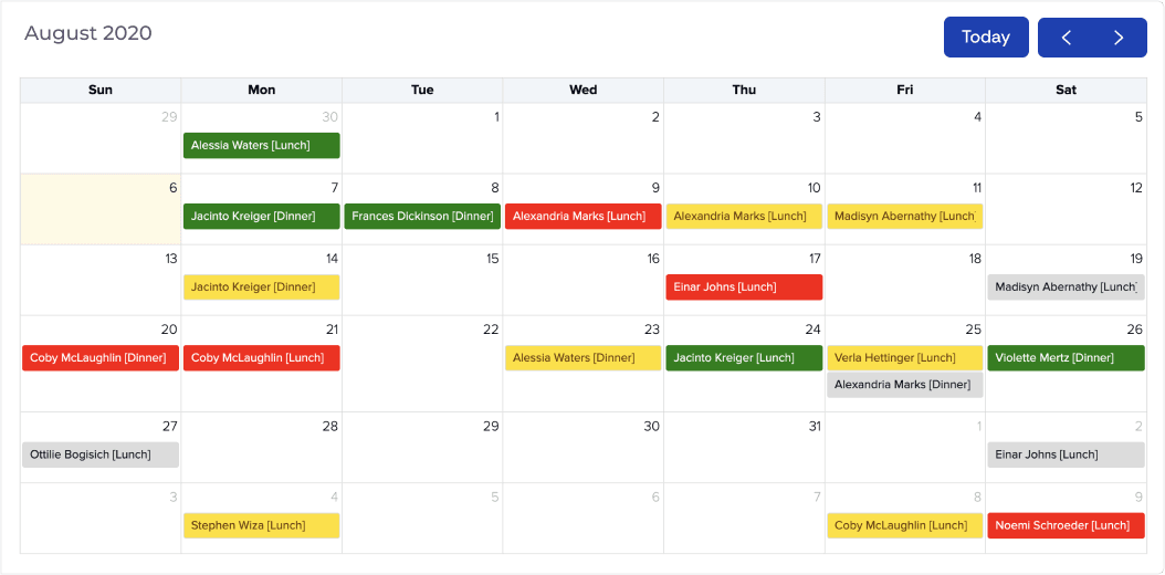 ezybooked bookings calendar with functions laid out across rooms for one month